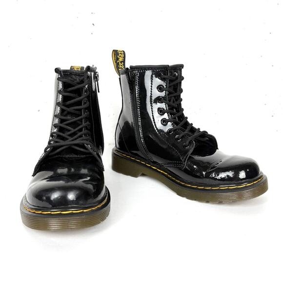 Dr. Martens Junior 1460 Patent Leather Lace Up Combat Boots Black Hi Top Size 2 - Picture 1 of 9